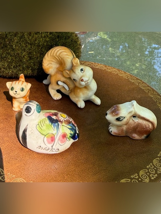 Vintage Other - Hand-Painted Ceramic Small Animal Figurine Quartet from Mexico, Japan & ?